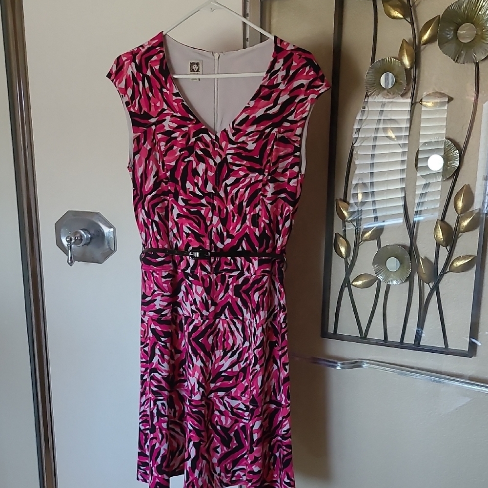 Anne Klein Pink and Black Patterned Women's Dress